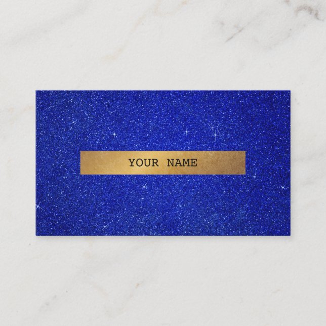 Minimalistic Golden Glitter Cobalt Blue Vip Business Card (Front)