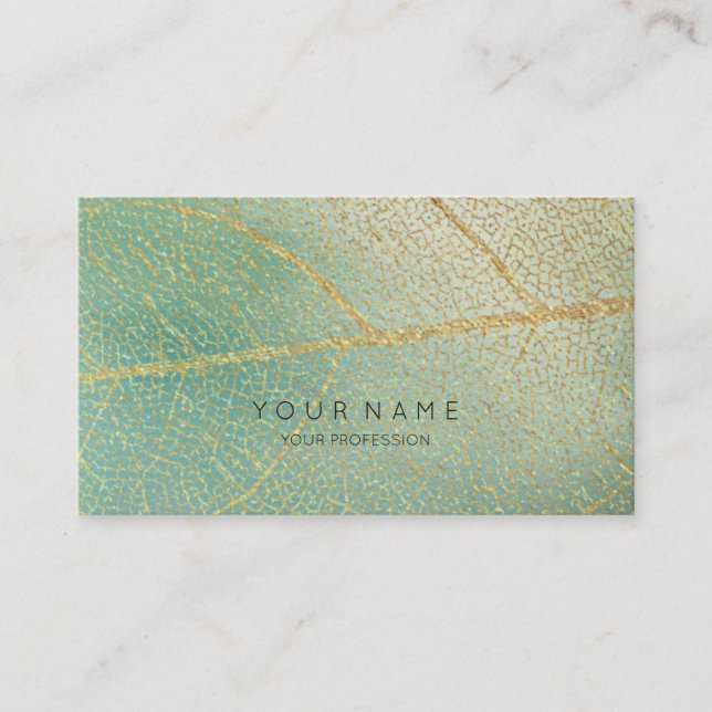 Minimalistic Golden Leaf Mint Vip Beauty MakeUp Business Card (Front)