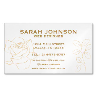 Minimalistic Golden Rose and Leave  Magnetic Business Card