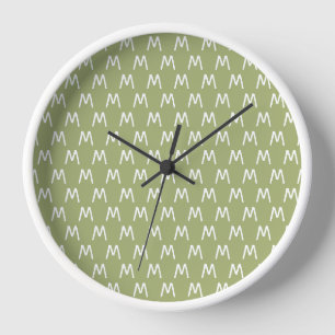 Minimalistic Green and White Monogram Clock