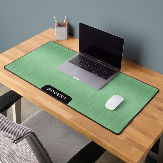 Minimalistic green brushed aluminium texture desk mat (Office 2)