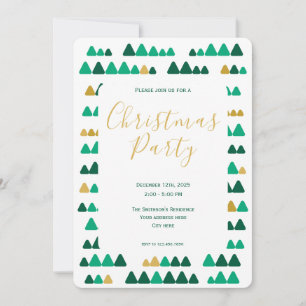 Minimalistic Green & Golden Woods Christmas 5"x7" Invitation