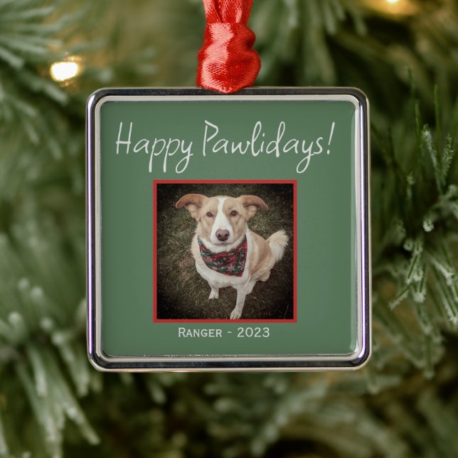 Minimalistic Green Happy Pawlidays Pet Holiday Metal Tree Decoration (Tree)