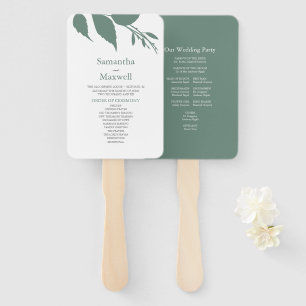 Minimalistic Green Leaves Wedding Hand Fan