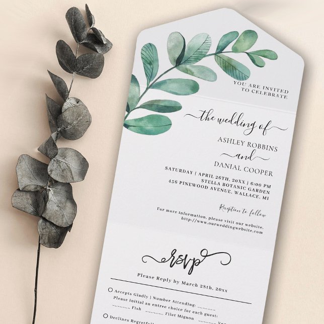 Minimalistic Greenery Foliage Wedding All In One I Invitation (Creator Uploaded)