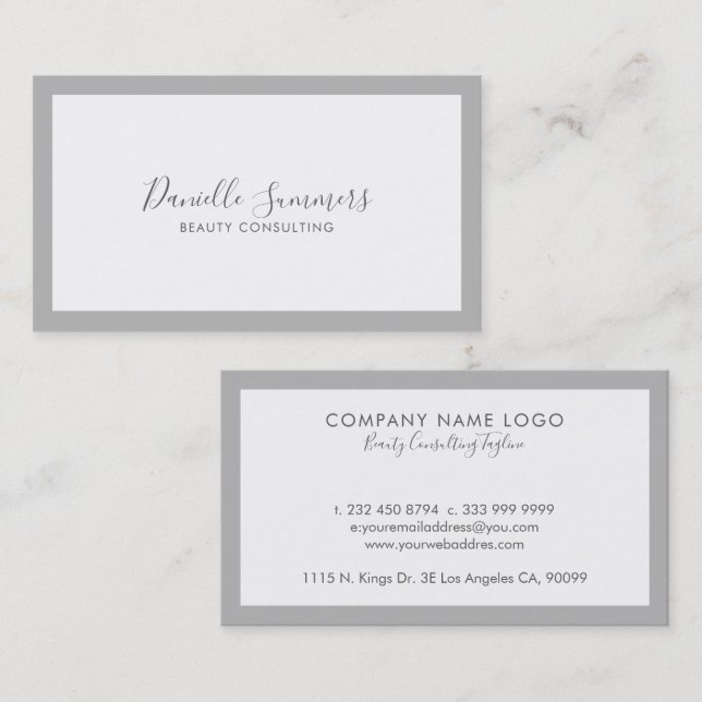 Minimalistic Grey Border Modern Typography Business Card (Front/Back)