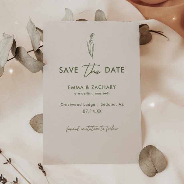 Minimalistic Grey & Olive Green Floral Wedding Save The Date (Creator Uploaded)