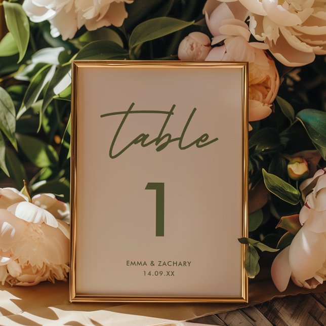 Minimalistic Grey Olive Green Wedding Table Number (Creator Uploaded)