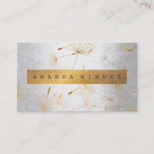 Minimalistic Grungy Gold Dandelion Confetti Silver Business Card