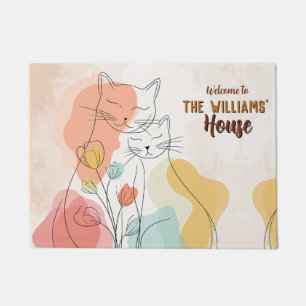 Minimalistic Hairless Cat Mum Dad Home Outdoor Doormat