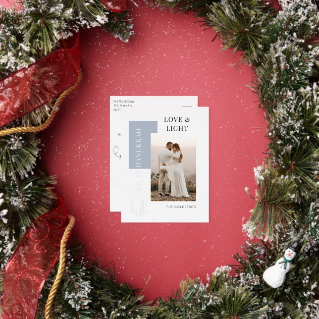 Minimalistic Happy Hanukkah Love Light Photo Foil Holiday Postcard (Insitu)