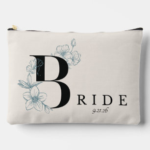 Minimalistic Ivory-Black Floral Caligraphy Bride Accessory Pouch