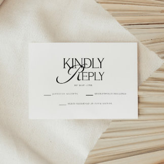 Minimalistic "Kindly Reply" Black & White Wedding RSVP Card