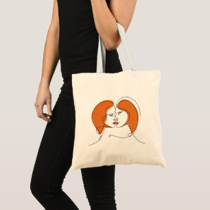 Minimalistic Lesbian Couple Line Art Tote Bag