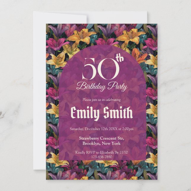 Minimalistic Lilies Sparkle Nature-Inspired Party Invitation (Front)