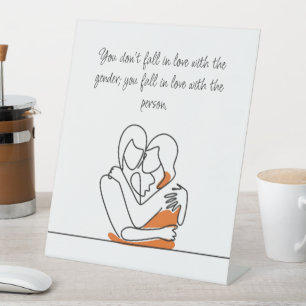 Minimalistic Line Art Lesbian Cuddling Pedestal Sign