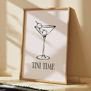 Minimalistic Martini "Tini Time" Cocktail Kitchen Poster
