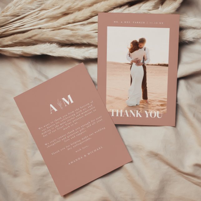 Minimalistic Mauve Wedding Photo Thank You Card (Creator Uploaded)