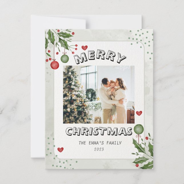 Minimalistic Merry Christmas Family Photo Holiday Card (Front)