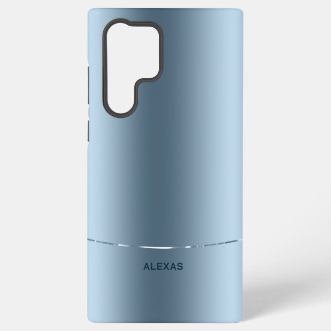 Minimalistic metallic blue background monogram samsung galaxy s22 ultra case (Back)