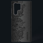 Minimalistic metallic gold background samsung gala samsung galaxy case<br><div class="desc">Image of a dark grey metallic design brushed aluminium look with black floral paisley lace. Customisable and optional monogram</div>