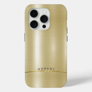 Minimalistic metallic gold monogram iPhone 15 pro case