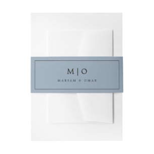 Minimalistic Mineral Blue Monogram Wedding Invitation Belly Band