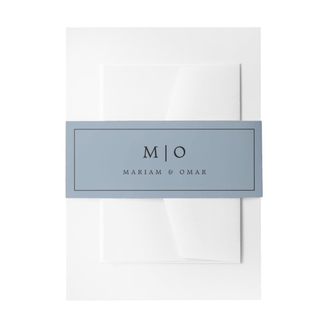 Minimalistic Mineral Blue Monogram Wedding Invitation Belly Band (Front Example)