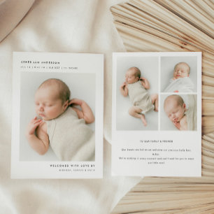 Minimalistic Modern 4-Photo Newborn Baby Birth Announcement