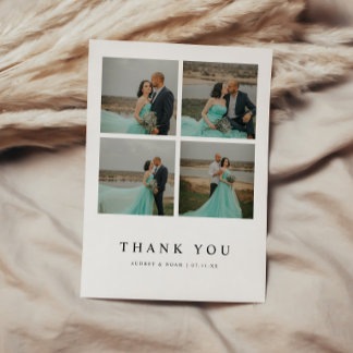 Minimalistic Modern 4-Photo Wedding Custom Thank You Card