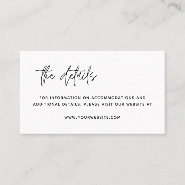 Minimalistic Modern black & white Wedding Details  Place Card (Front)