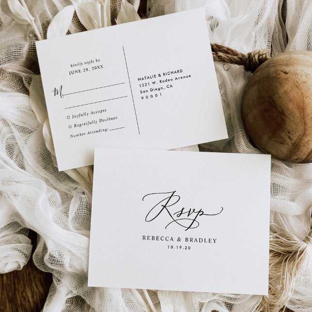 Minimalistic Modern Black & White Wedding RSVP Postcard (Creator Uploaded)