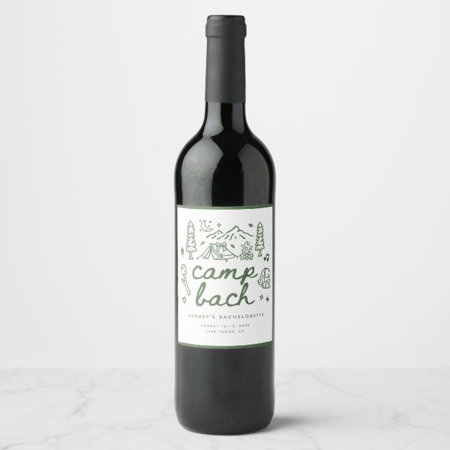 Minimalistic Modern Camp Bachelorette Green Script Wine Label (Front)