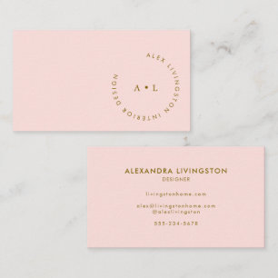 Minimalistic Modern Chic Pink Gold Circle Monogram Business Card
