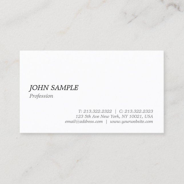 Minimalistic Modern Elegant Professional White Business Card (Front)