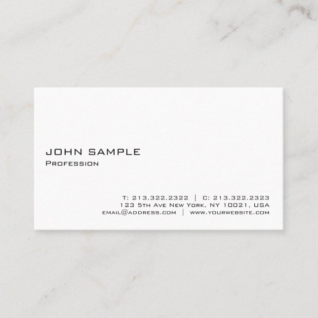 Minimalistic Modern Elegant White Professional Business Card (Front)