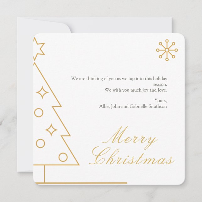 Minimalistic, Modern Golden Square Christmas Card (Front)
