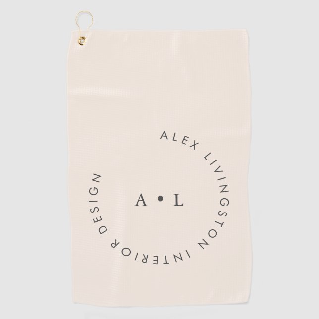 Minimalistic Modern Ivory Cream Circle Monogram Golf Towel (Front)