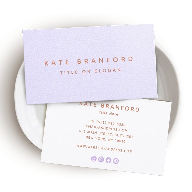 Minimalistic Modern Lavender Leather Social Media Business Card (Creator Uploaded)