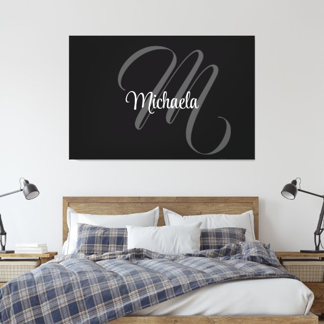 Minimalistic modern monogram initial name canvas print (Insitu(Bedroom))