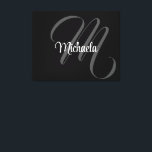 Minimalistic modern monogram initial name canvas print<br><div class="desc">Minimalistic modern monogram initial name black white. Personalizable custom name with a cursive initial behind on a black colour.</div>