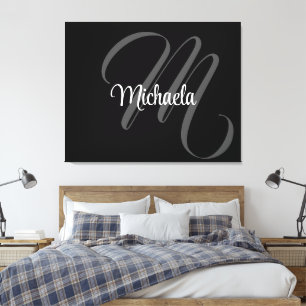 Minimalistic modern monogram initial name canvas print