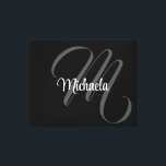 Minimalistic modern monogram initial name canvas print<br><div class="desc">Minimalistic modern monogram initial name black white. Personalizable custom name with a cursive initial behind on a black colour.</div>