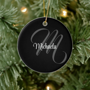 Minimalistic modern monogram initial name ceramic tree decoration
