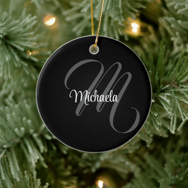 Minimalistic modern monogram initial name ceramic tree decoration (Tree)