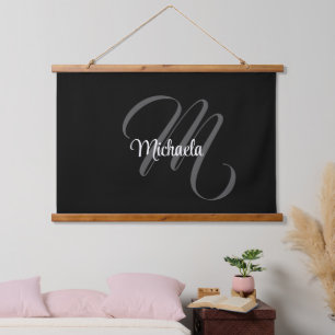 Minimalistic modern monogram initial name hanging tapestry
