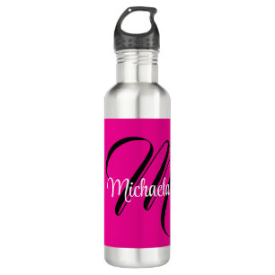 Minimalistic modern monogram initial name hot pink 710 ml water bottle