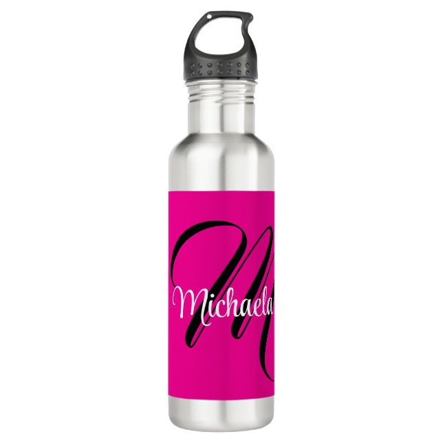 Minimalistic modern monogram initial name hot pink 710 ml water bottle (Front)