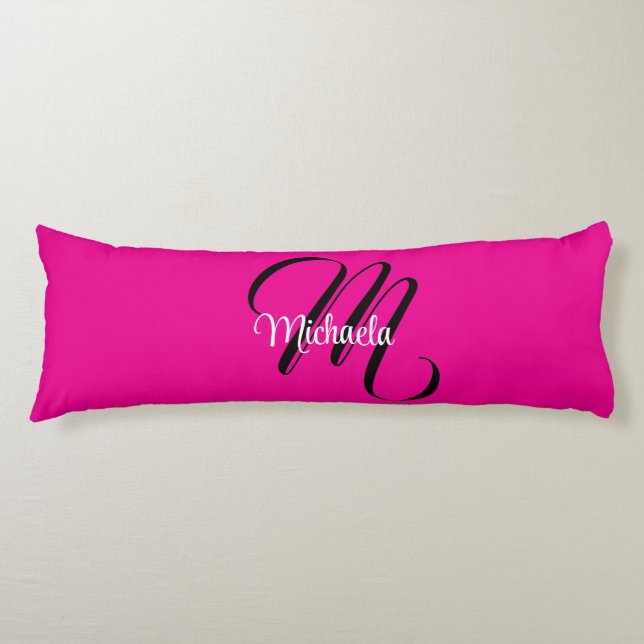 Minimalistic modern monogram initial name hot pink body cushion (Front)