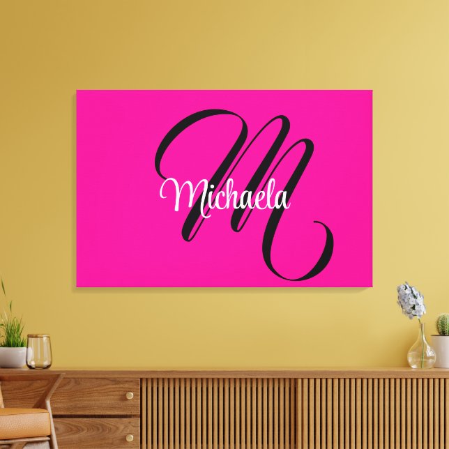 Minimalistic modern monogram initial name hot pink canvas print (Insitu(LivingRoom))